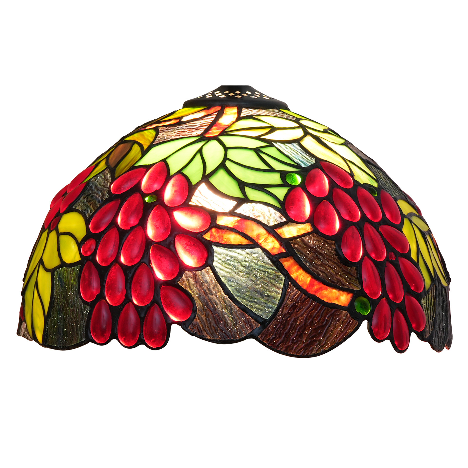 Mediterranean Grapes Stained Glass LampShade Crystal Beads Green Leaf Lamp Chimney Only For Table Lamps Pendant Ceiling Lamp