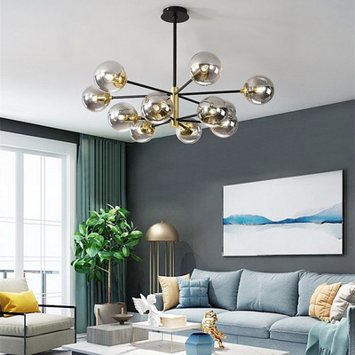 308 Modern decorative nordic style led pendant lighting sputnik black golden chandelier for living room bedroom glass chandelier