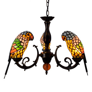 Creative retro Yellow Parrot bird pendent lamp Tiffany Stained Glass Restaurant Bedroom Bar Corridor Three heads Chandelier