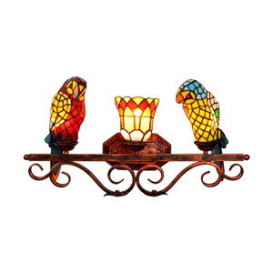 Retro creative classic Parrot Tiffany stained glass Wall Lamp for bathroom or dining or bedroom three head vanity light fixtures