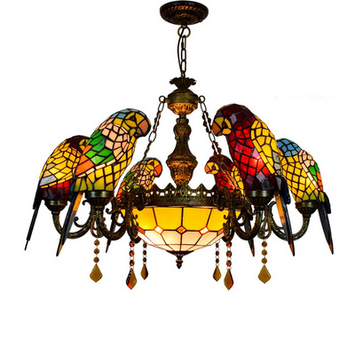 European style retro pop creativity Tiffany living room dining room bedroom decoration Chandelier Parrot crystal light in bar