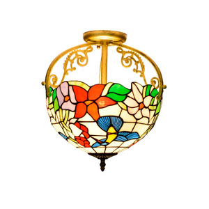 Tiffany Ceiling Light Fixture Hummingbirds and flowers Stained Glass Semi Flush Mount Lamp 12 Inch Tiffany Ceiling Lamp