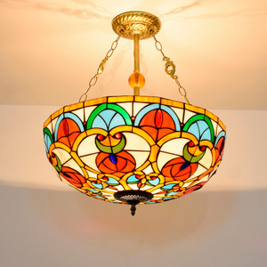 20 inch Tiffany Ceiling lamp Fixture for rustic interior Victorian Stained Glass Semi Flush Mount Lamp Tiffany Ceiling Lights