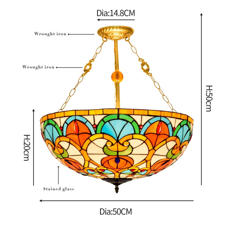 20 inch Tiffany Ceiling lamp Fixture for rustic interior Victorian Stained Glass Semi Flush Mount Lamp Tiffany Ceiling Lights