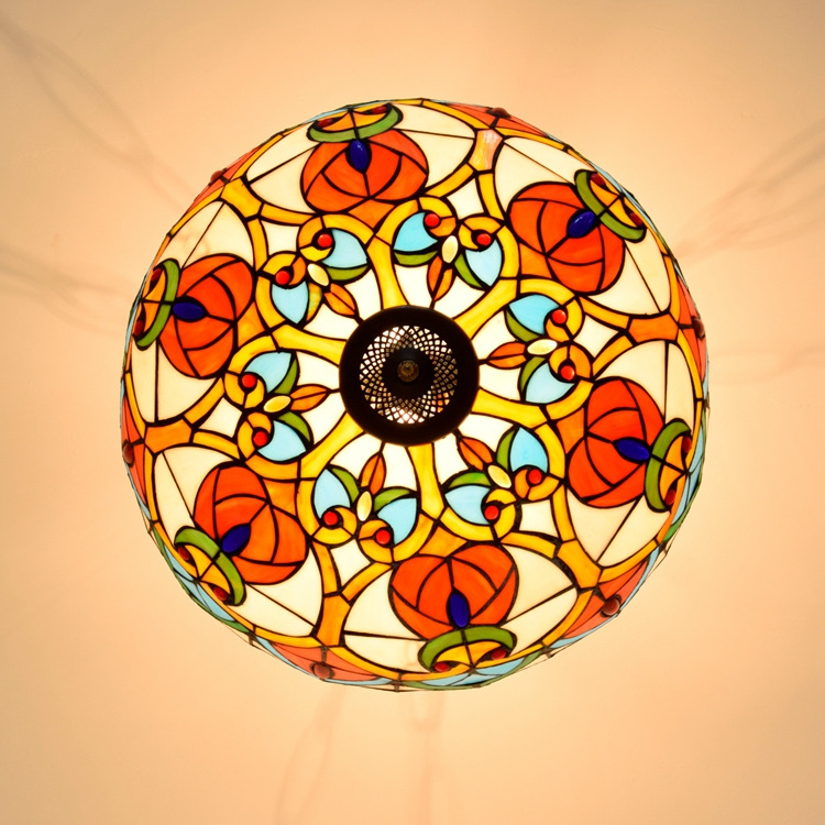 20 inch Tiffany Ceiling lamp Fixture for rustic interior Victorian Stained Glass Semi Flush Mount Lamp Tiffany Ceiling Lights