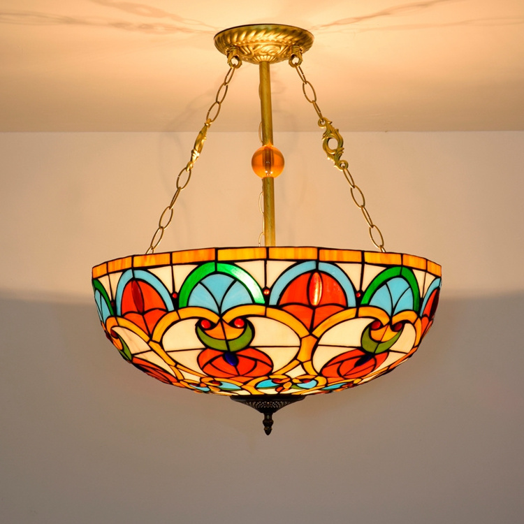 20 inch Tiffany Ceiling lamp Fixture for rustic interior Victorian Stained Glass Semi Flush Mount Lamp Tiffany Ceiling Lights