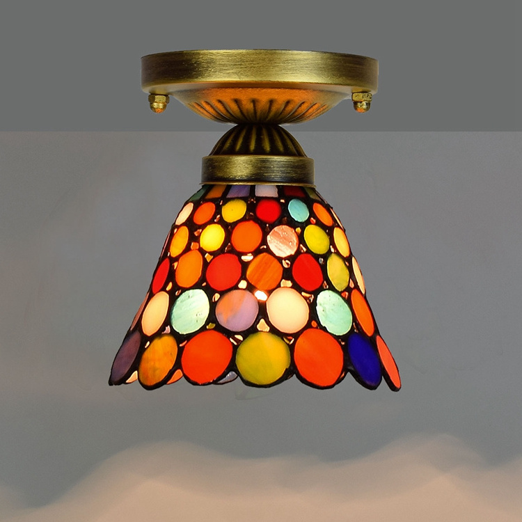 Tiffany Style Mini Ceiling Light Flush Mount, 6 inch Stained Glass Ceiling Lamp, Vintage Vintage E27 Small Chandeliers