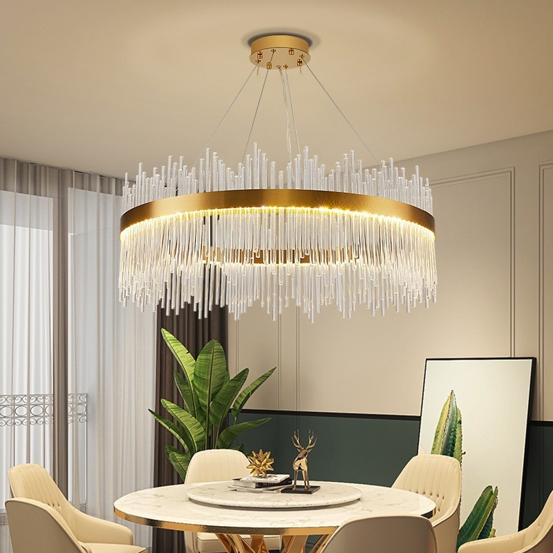 Postmodern room round ceiling lamp for kitchen island luxury living room chandler lights modern pendant led crystal chandelier