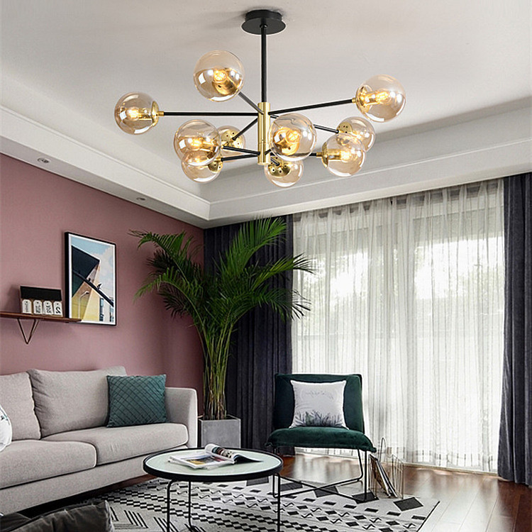 308 Modern decorative nordic style led pendant lighting sputnik black golden chandelier for living room bedroom glass chandelier