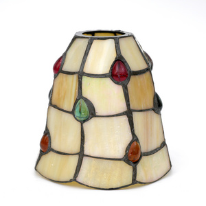 Tiffany Lamp Shade Replacement, Only 6" Stained Glass Lamp Chimney Peacock Glass Beads Design For Pendant Light Ceiling Fixtures