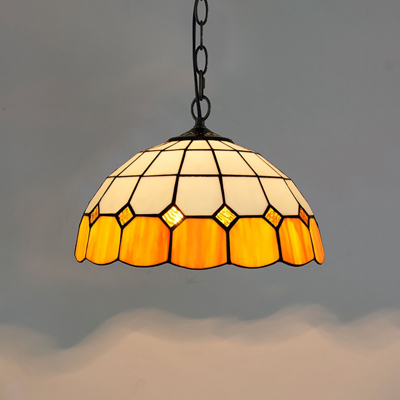 12 inch Tiffany stained glass lamp retro creative personality Bar Cafe corridor chandelier light yellow children's pendent lamp