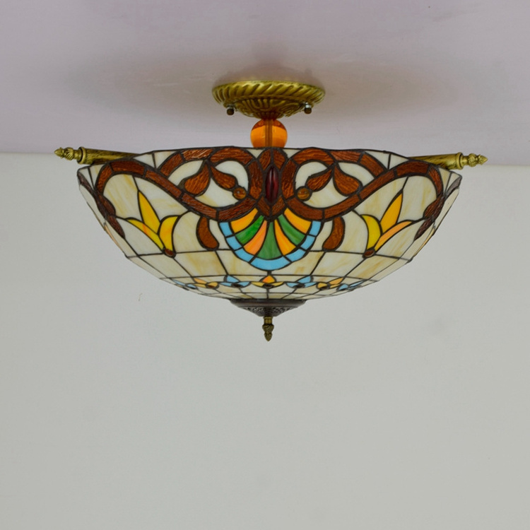 Tiffany style baroque ceiling light E27 stained glass shade flush mount ceiling lamp for living room bedroom kitchen hallway