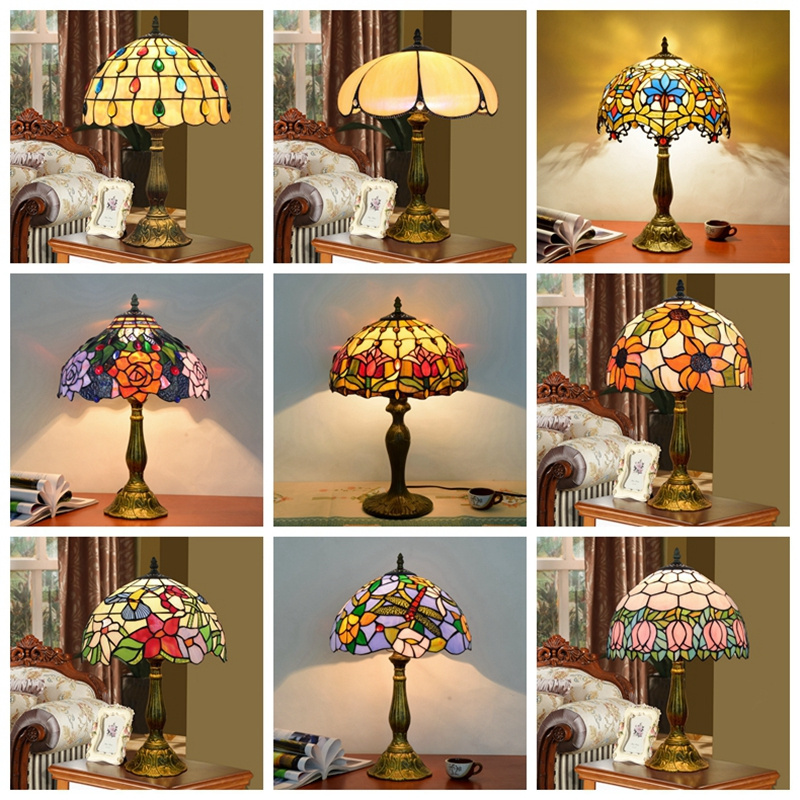 Lampes Tifany Table Stained Glass Lamp Desk Light 12 Inch Night Decorative Lights Classic Antique Style Lighting Tiffany Lamps