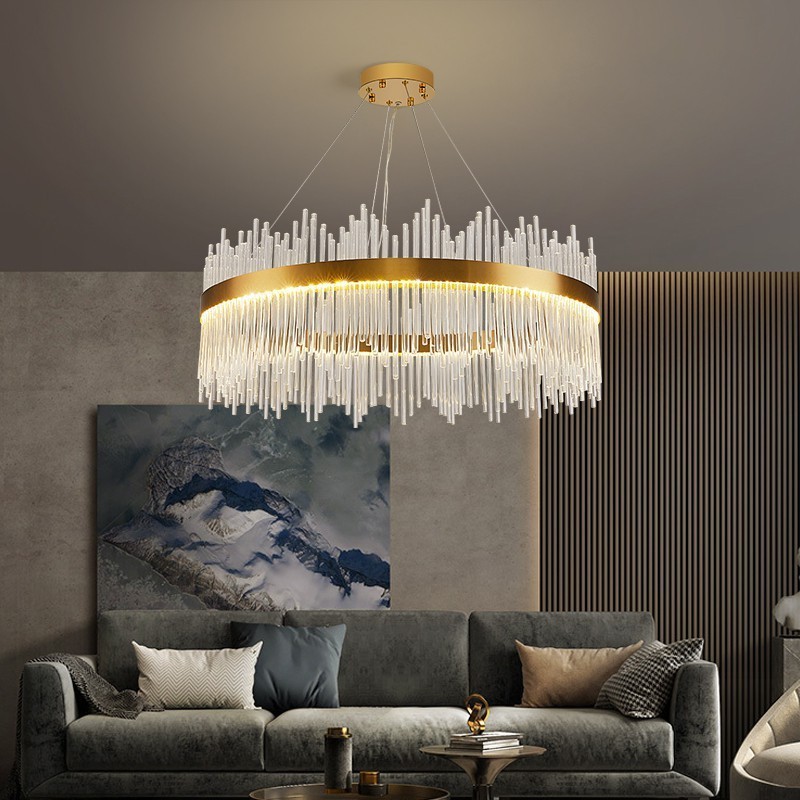 Postmodern room round ceiling lamp for kitchen island luxury living room chandler lights modern pendant led crystal chandelier