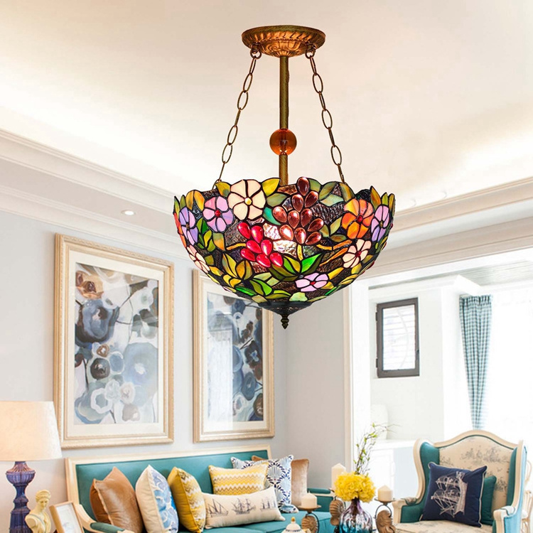 16 inch Victorian style garden grape Chandeliers for living room stairway foyer entryway Tiffany ceiling lights pendant lights