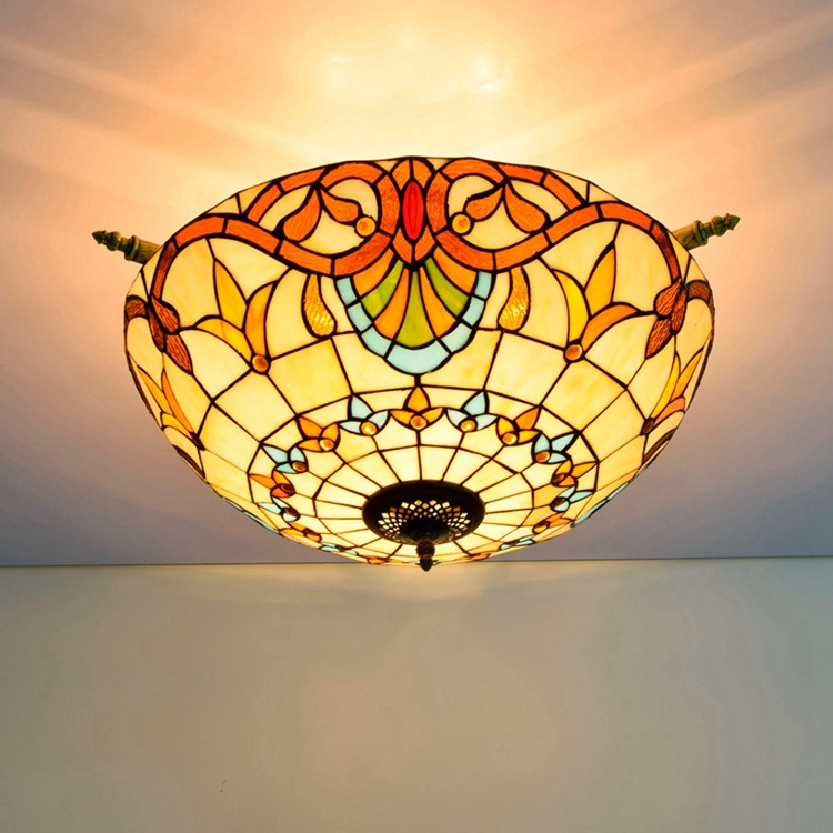 Tiffany style baroque ceiling light E27 stained glass shade flush mount ceiling lamp for living room bedroom kitchen hallway