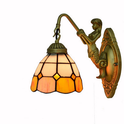 Tiffany Wall Sconce Mediterranean Stained Glass Lampshade with Mermaid Lamp Arm Wall Light Fixtures for Stairs, Hallway, Bedroom