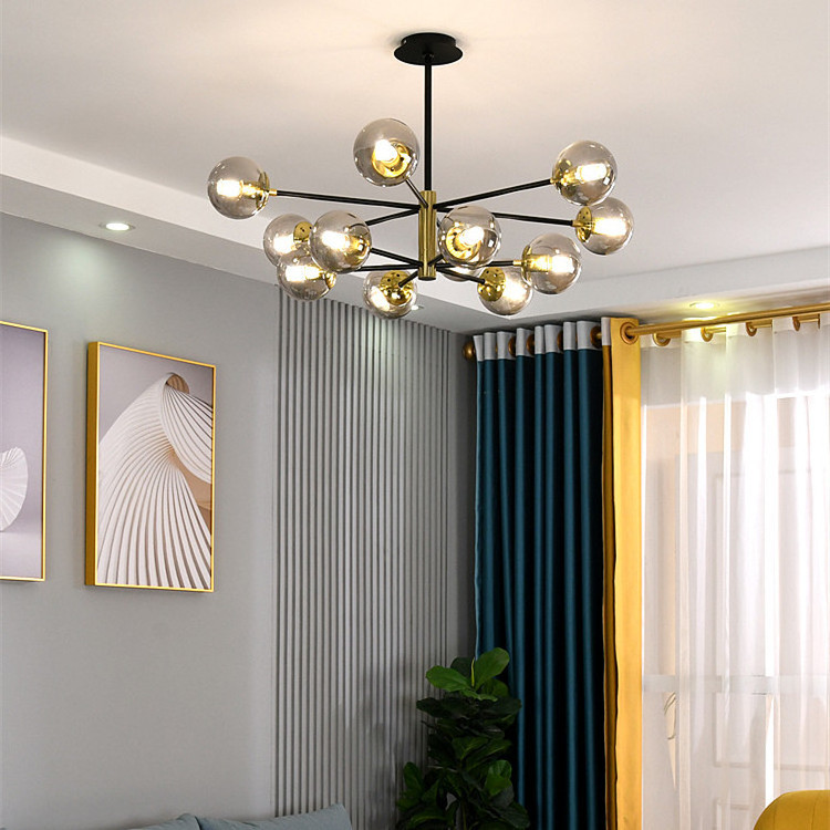 308 Modern decorative nordic style led pendant lighting sputnik black golden chandelier for living room bedroom glass chandelier