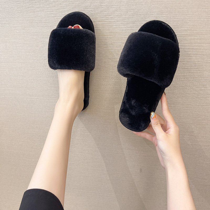 Thong Sandal Wholesale Fuzzy Stuffed Slip on Slippers Hotel Slippers for Women Fur Slippers White Winter Shoes Fluffy Faux Fur