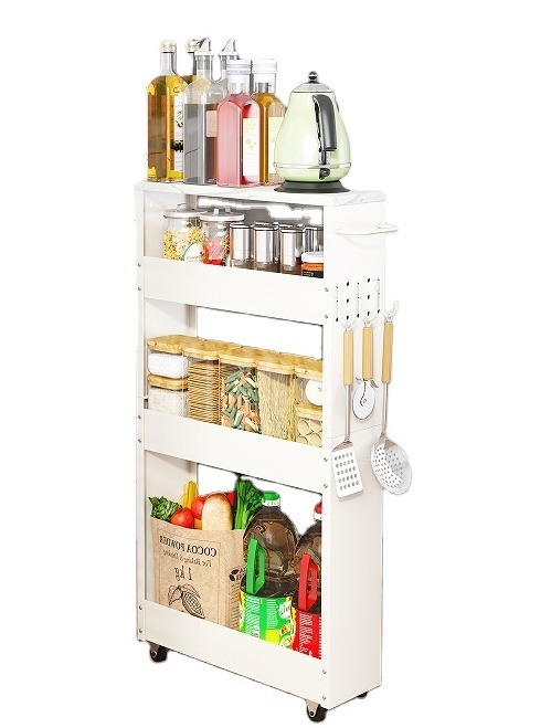 Slim Storage Cart 3-4 Tier Bathroom Kitchen Organization Slide Out Cart Narrow Utility Cart Wine Bottle Organizer rack