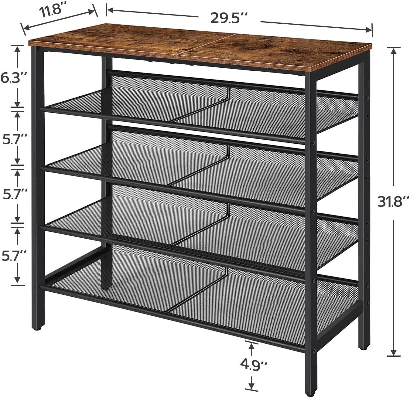 Shoe Rack 5-Tier Storage with Adjustable Mesh Shelves 16-20 Pairs of Shoes Stable and Durable Spacious Top Freestanding