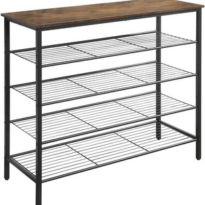 5-Tier Shoe Rack Organizer Metal Mesh Shoe Storage Shelf for Entryway Hallway Closet Dorm Room Industrial Rustic Brown