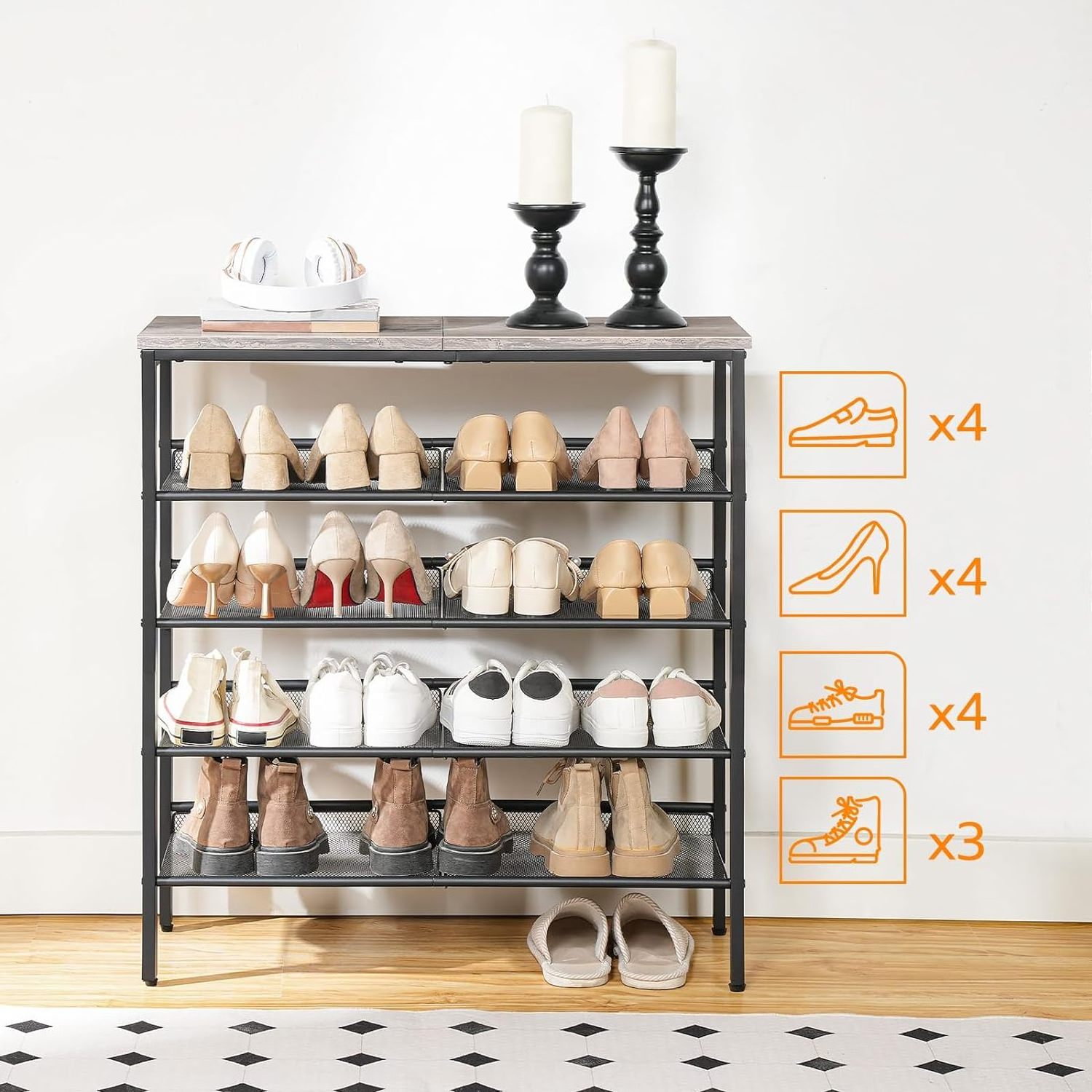 Shoe Rack 5-Tier Storage with Adjustable Mesh Shelves  Durable Spacious Top Free Standing Shoe Racks Entryway Furniture