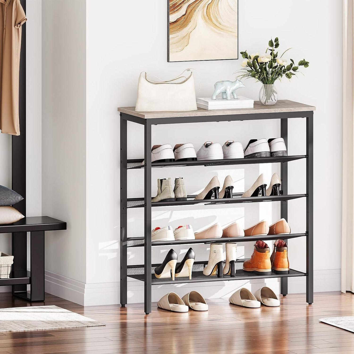 Shoe Rack 5-Tier Storage with Adjustable Mesh Shelves  Durable Spacious Top Free Standing Shoe Racks Entryway Furniture