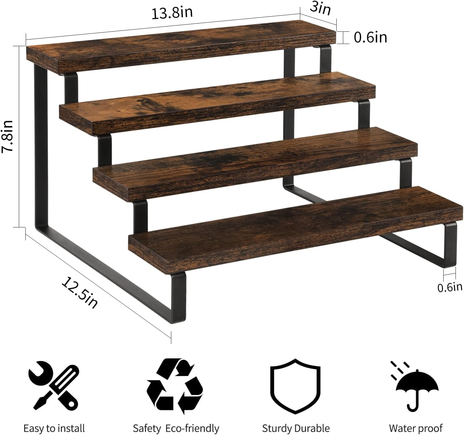 Wood Display Riser Stand Wooden Display Riser Shelf 4 Tier Kitchen Counter Shelf Spice Rack Organizer