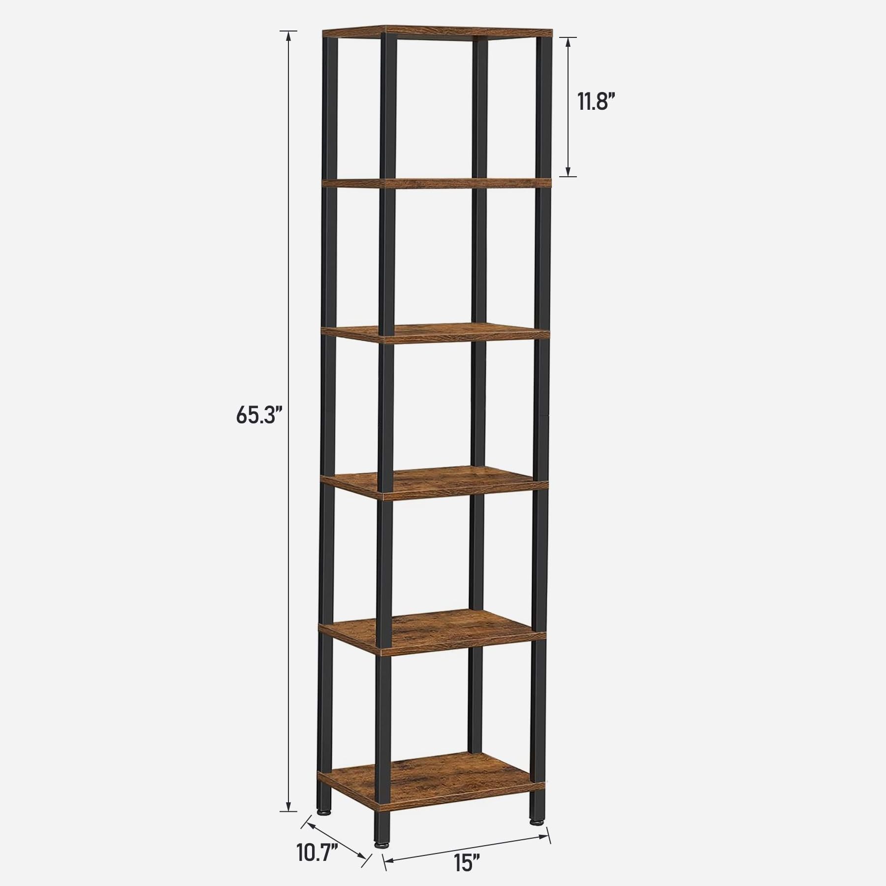 Bookshelf, 6-Tier Tall Book Shelf, Narrow Bookcase for Small Space