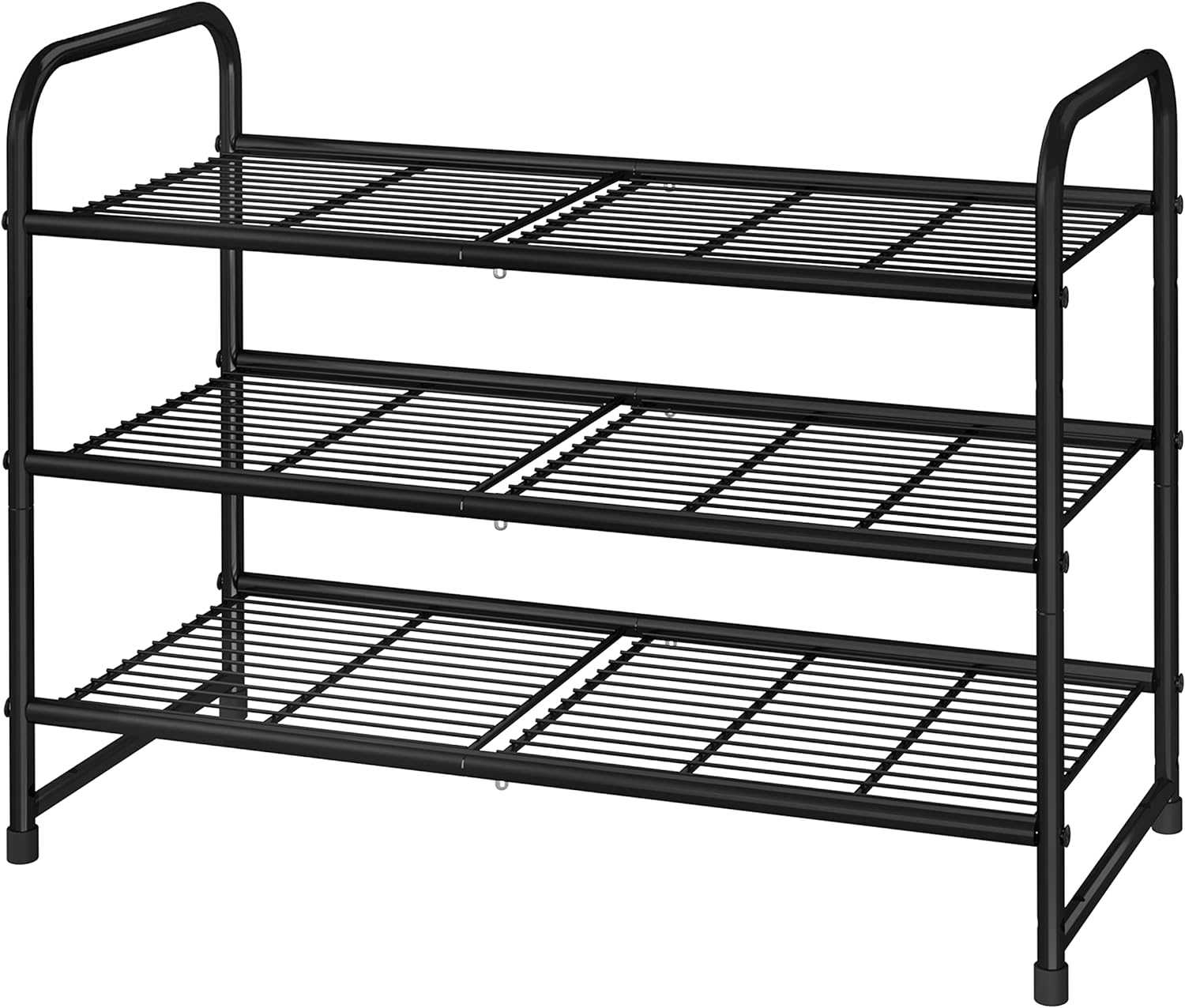 Black 3 Tier Stackable Shoe Rack Expandable and Adjustable Shoe Rack Storage Organizer Wire Mesh Compartment