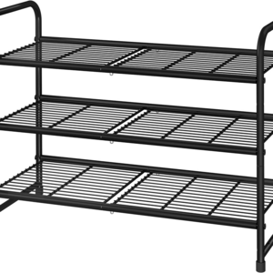 Black 3 Tier Stackable Shoe Rack Expandable and Adjustable Shoe Rack Storage Organizer Wire Mesh Compartment