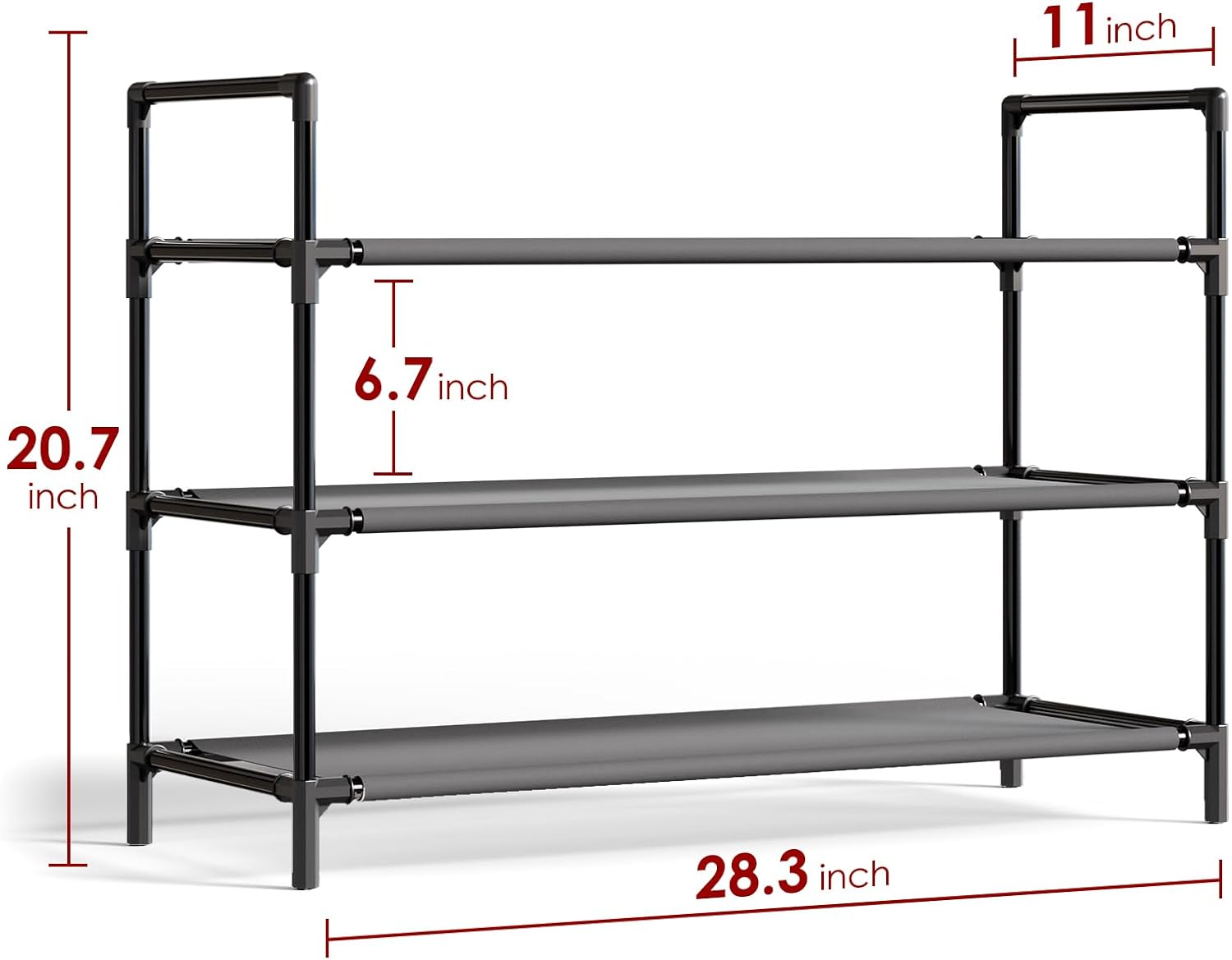 Sturdy and durable metal 3-tier storage shoe rack for closets garages and hallways Stackable shoe rack holds up to 16 pairs of s