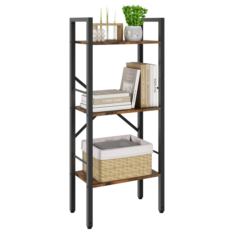 3 Tier Ladder Shelf Industrial Ladder Bookshelf Narrow Small Bookshelf with Metal Frame Book Shelf for Bedroom