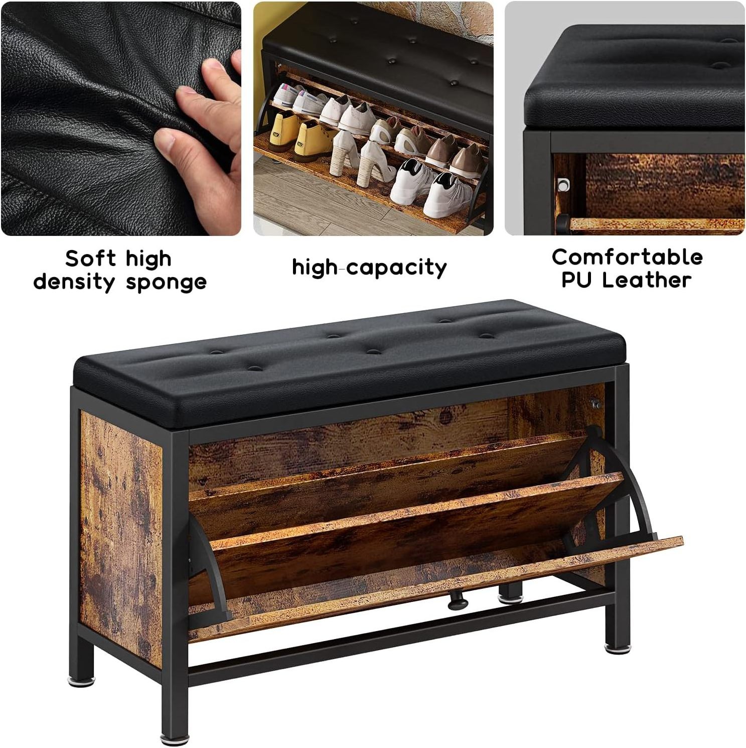 Shoe Rack Bench with Door Entryway Storage Cabinet with Hidden Shoe Storage Shelf Shoe Storage Bench