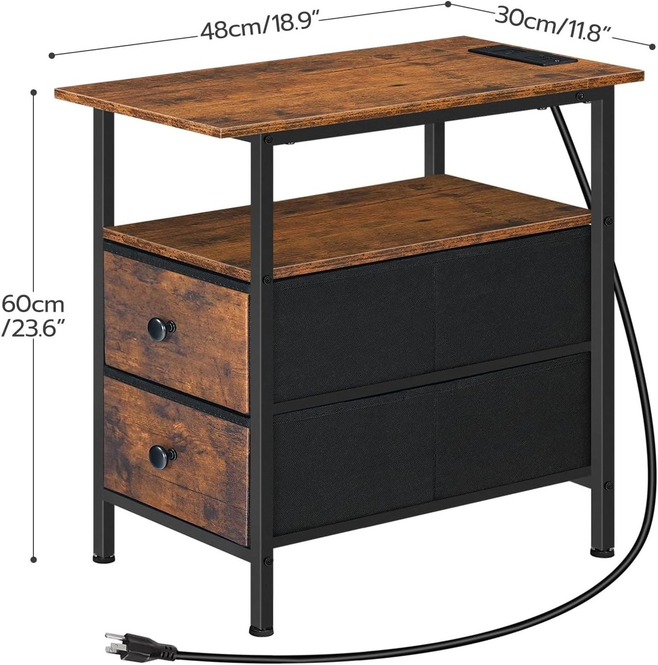 Fits in Living Room Bedroom Farmhouse Mall Apartment Inn Rustic Narrow Side Table with USB Port Nightstand