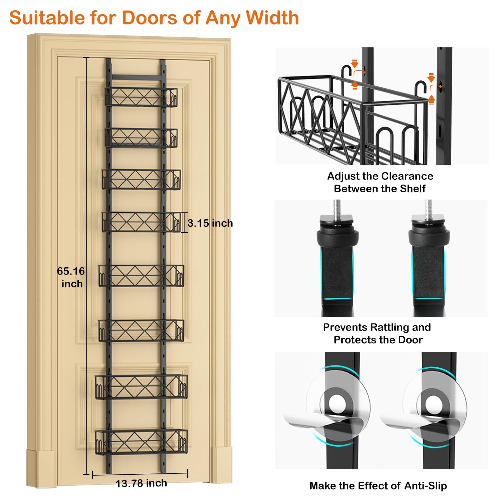 Factory Sales 8-level adjustable basket door on pantry storage rack Hanging or wall-mounted spice rack Kitchen OGJ