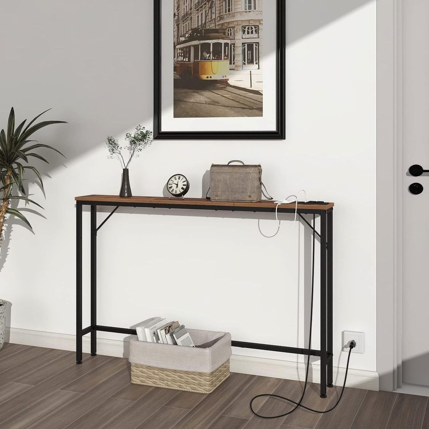 Fashion items Simple metal frame wood tabletop behind sofa side table wall shelves can be easily moved decorative shelves