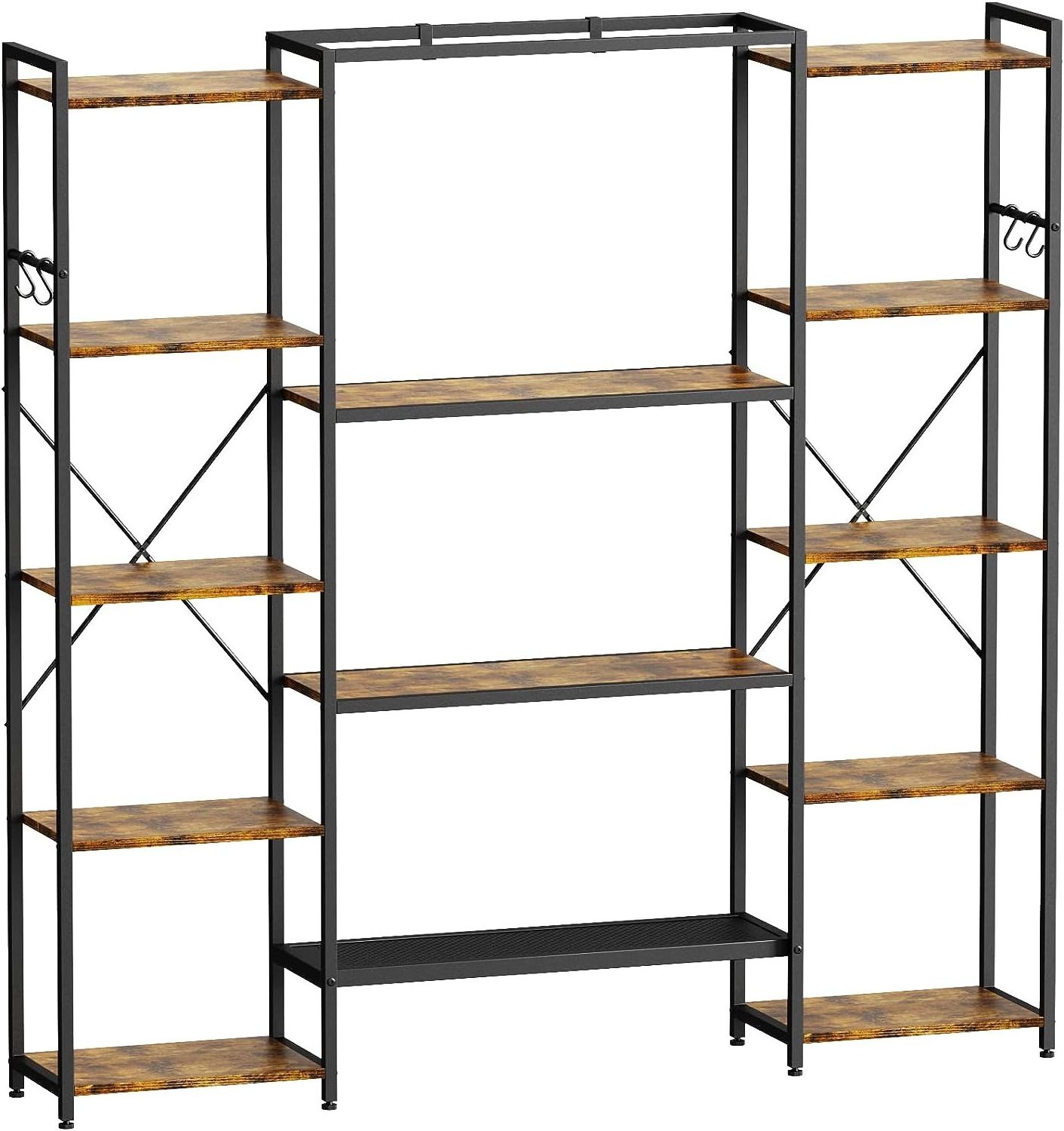 5 Tiers Bookshelf with 6 Hooks 13 Open Bookshelves for Bedroom Living Room Kitchen Study and Home Office