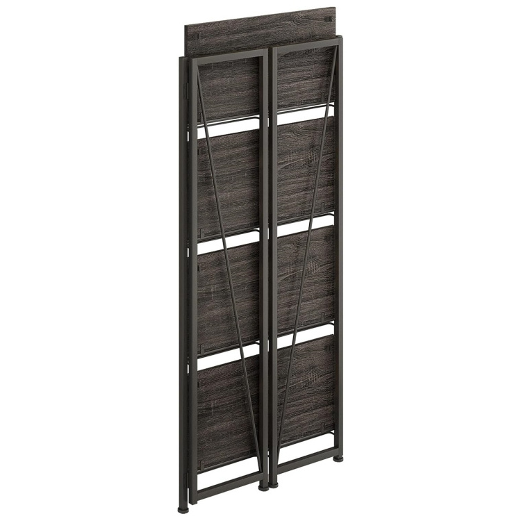 High Quality No Assembly Folding Bookshelf Storage Shelves 4 Tiers Vintage Bookcase Standing Racks Study Organizer Home Office