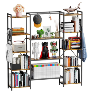 5 Tiers Bookshelf with 6 Hooks 13 Open Bookshelves for Bedroom Living Room Kitchen Study and Home Office