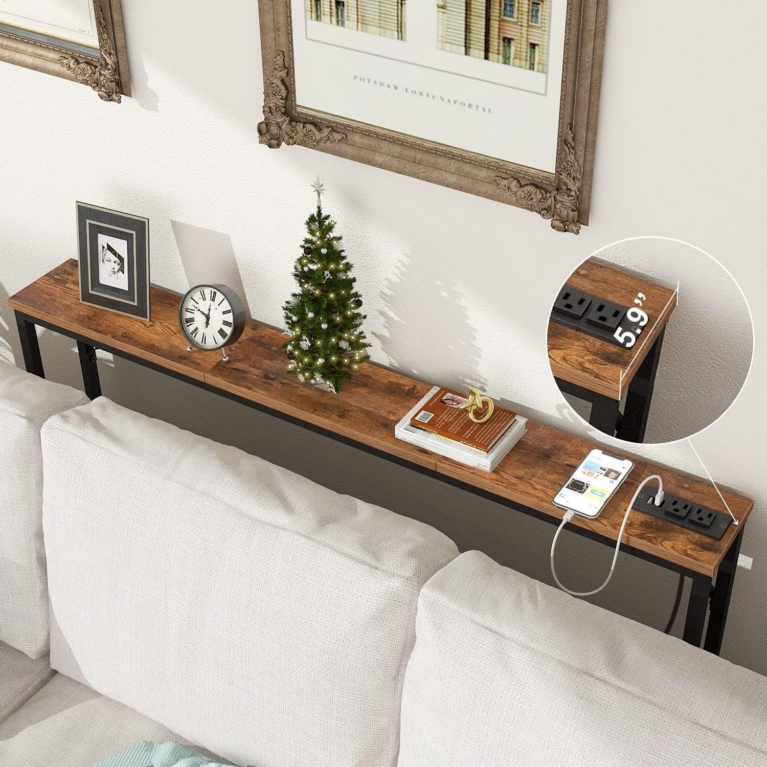 Fashion items Simple metal frame wood tabletop behind sofa side table wall shelves can be easily moved decorative shelves