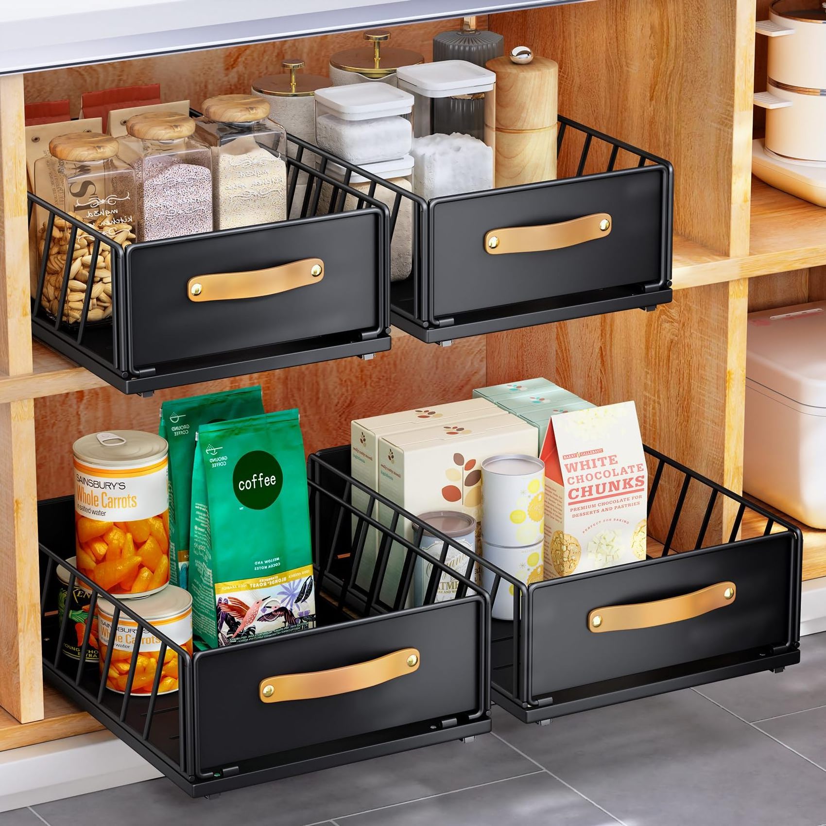 Factory direct pull-out cabinets Sliding mesh cabinet with handles no need to drill storage racks for kitchen bathrooms OGJ