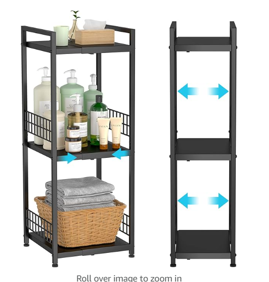 3 Tier Metal Expandable Slim Storage Rack Freestanding Narrow Shelf Open Organizer for Small Space Laundry Bathroom Kitchen