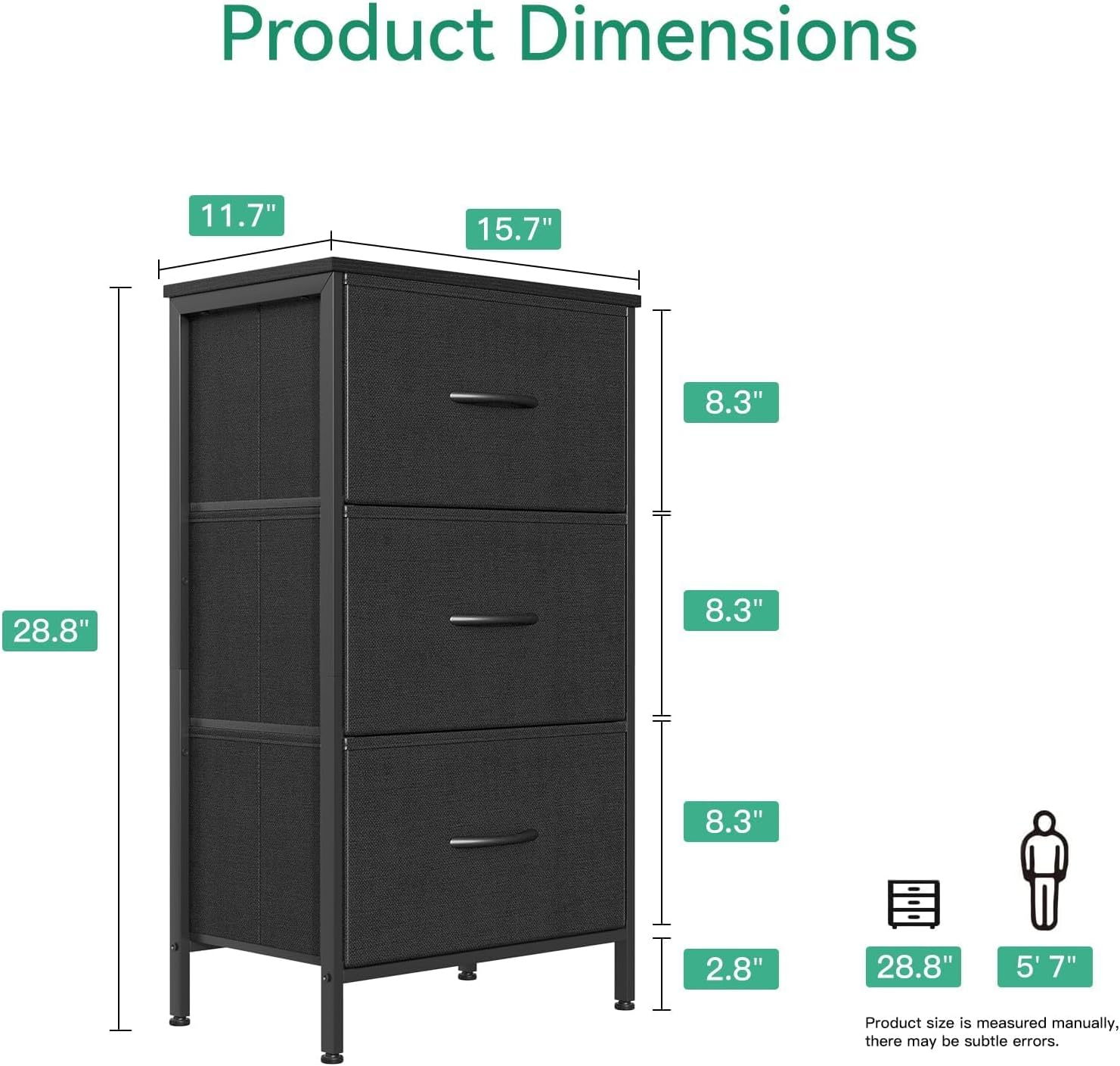 Dresser for Bedroom Nightstand Small Dresser Chest of Drawers End Table for Living Room Closet Dresser with 3 Storage Drawers