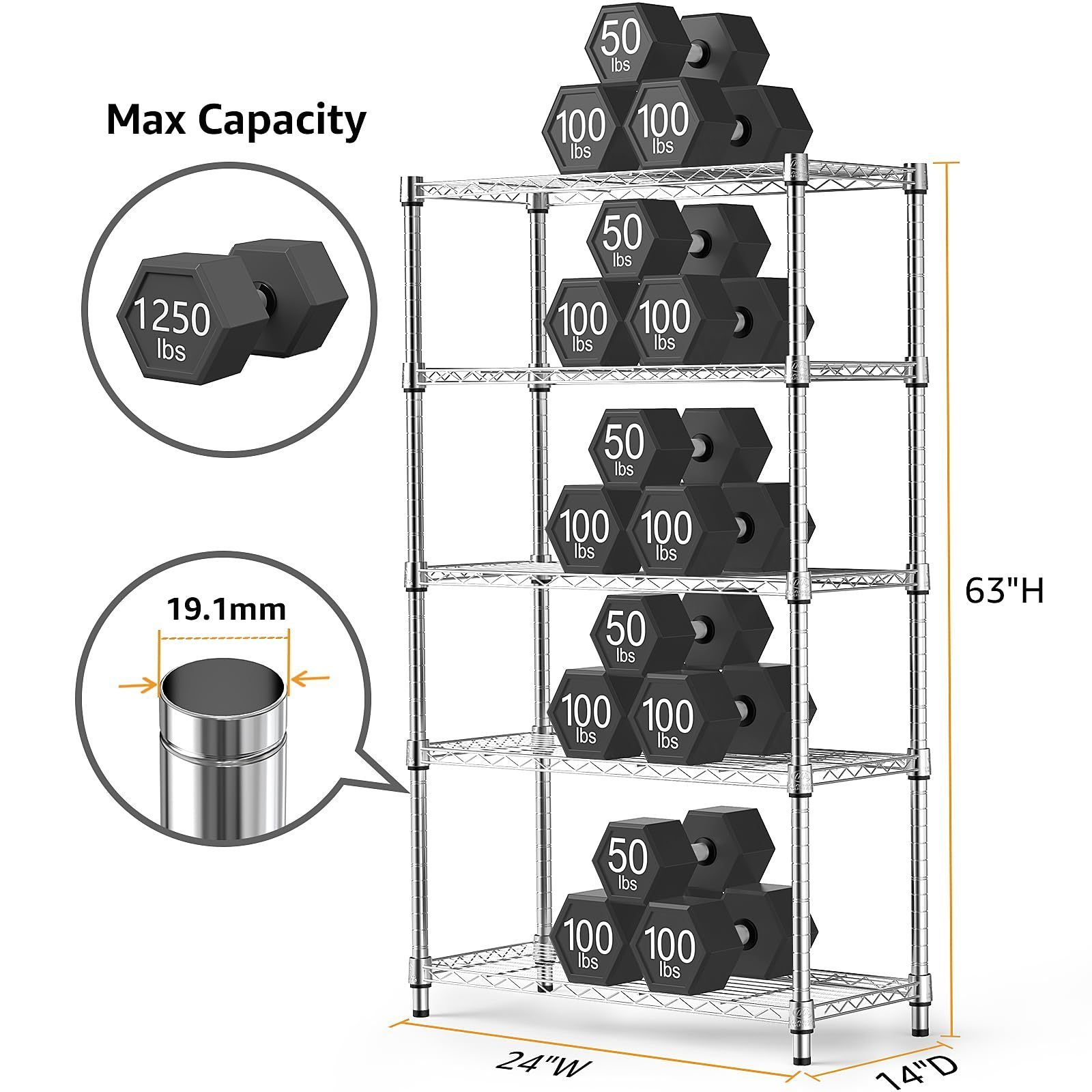 Made of high quality material Sturdy and durable 5 tier utility shelving unit steel storage wire rack for home kitchen office