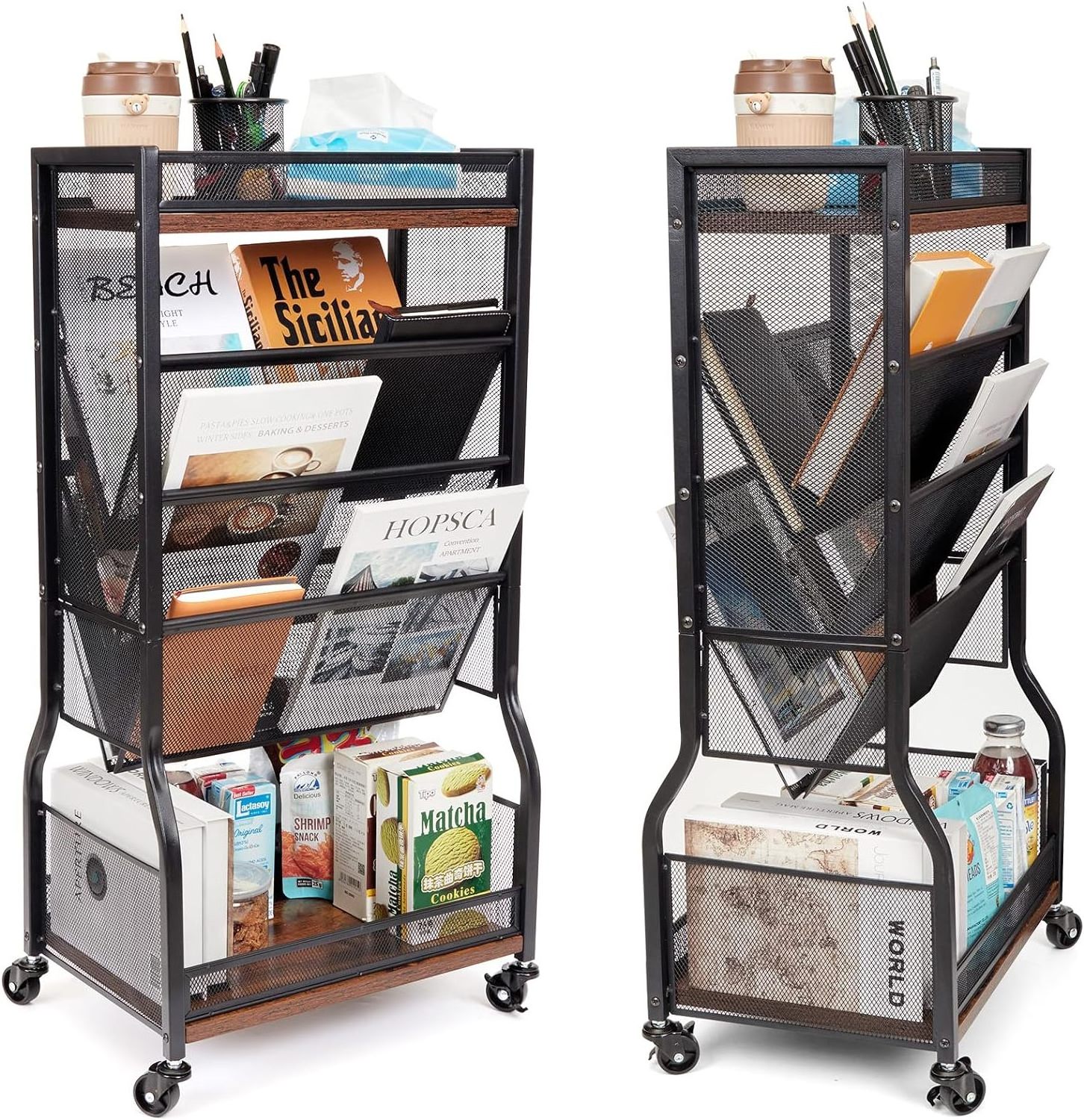 8 Tier Rolling Bookshelf Cart with Wheels Spacious Storage Capacity storage Cart Rolling Cart Organizer