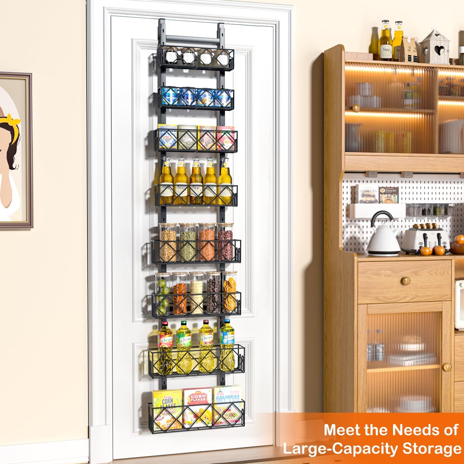 Factory Sales 8-level adjustable basket door on pantry storage rack Hanging or wall-mounted spice rack Kitchen OGJ