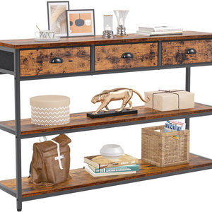 Console Table with 3 Drawers Entryway Table with 3-Tier Storage Shelves Narrow Sofa Table