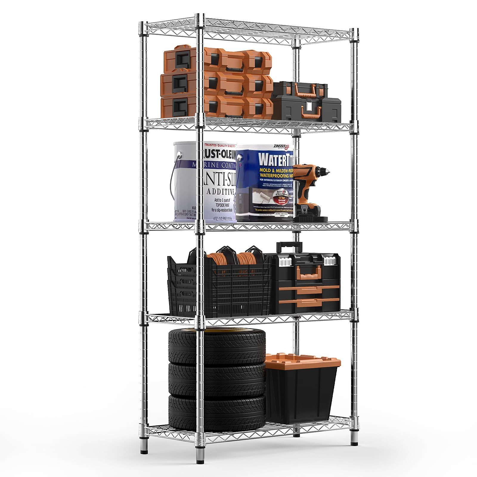 Made of high quality material Sturdy and durable 5 tier utility shelving unit steel storage wire rack for home kitchen office